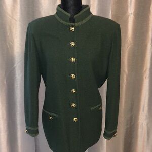 St John Collection emerald green jacket with braided trim, used condition